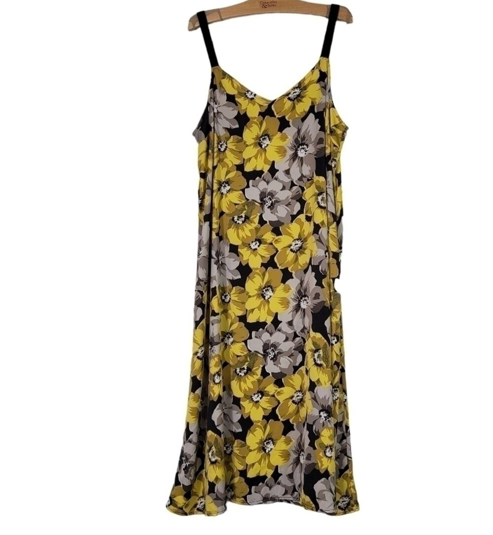 Who What Wear SZ XXL Slip Dress Yellow Black Grey Floral Sleeveless Lightweight